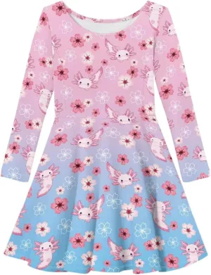 TODIYADDU Girls Dress Elegant Dress for Kids Long Sleeve A Line Swing Skater Dresses Toddler Girl Clothes Trendy Outfits