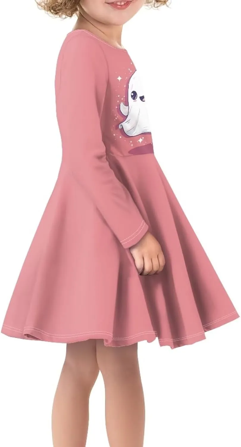 TODIYADDU Girls Long Sleeve Dress Cute Dress for Kids 3-16 Years Novelty Girls Skater Dresses Casual Swing Party Midi Dress