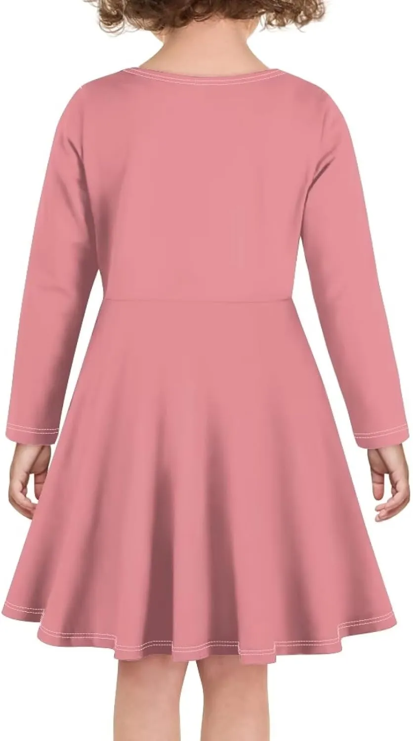 TODIYADDU Girls Long Sleeve Dress Cute Dress for Kids 3-16 Years Novelty Girls Skater Dresses Casual Swing Party Midi Dress