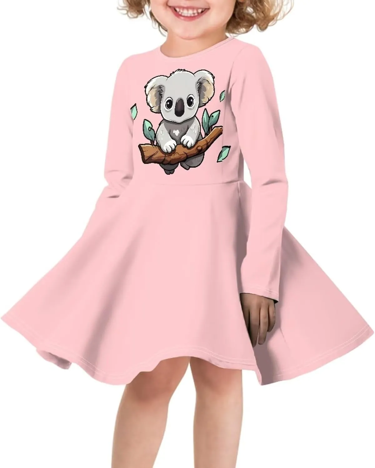 TODIYADDU Girls Long Sleeve Dress Cute Dress for Kids 3-16 Years Novelty Girls Skater Dresses Casual Swing Party Midi Dress