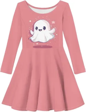 TODIYADDU Girls Long Sleeve Dress Cute Dress for Kids 3-16 Years Novelty Girls Skater Dresses Casual Swing Party Midi Dress