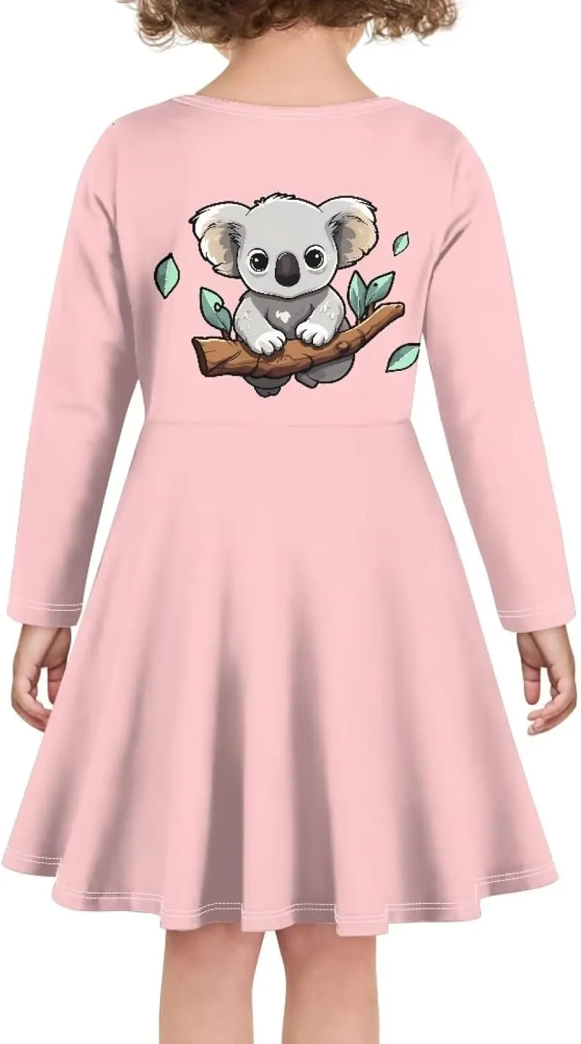 TODIYADDU Girls Long Sleeve Dress Cute Dress for Kids 3-16 Years Novelty Girls Skater Dresses Casual Swing Party Midi Dress