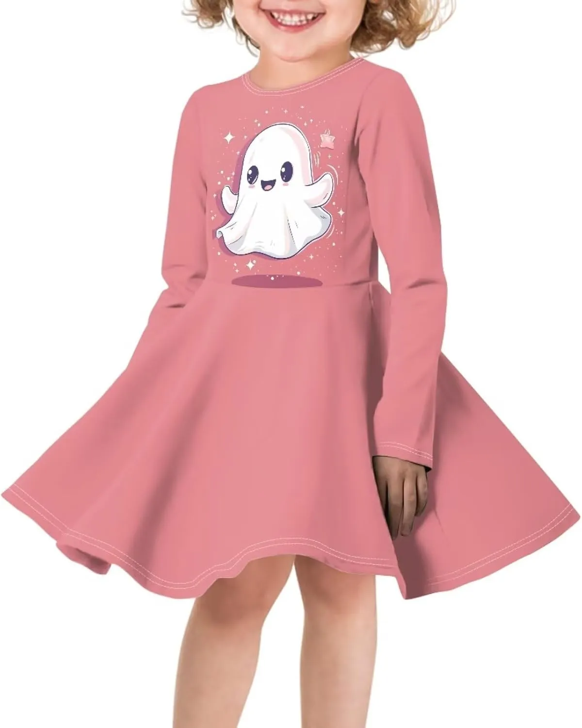 TODIYADDU Girls Long Sleeve Dress Cute Dress for Kids 3-16 Years Novelty Girls Skater Dresses Casual Swing Party Midi Dress