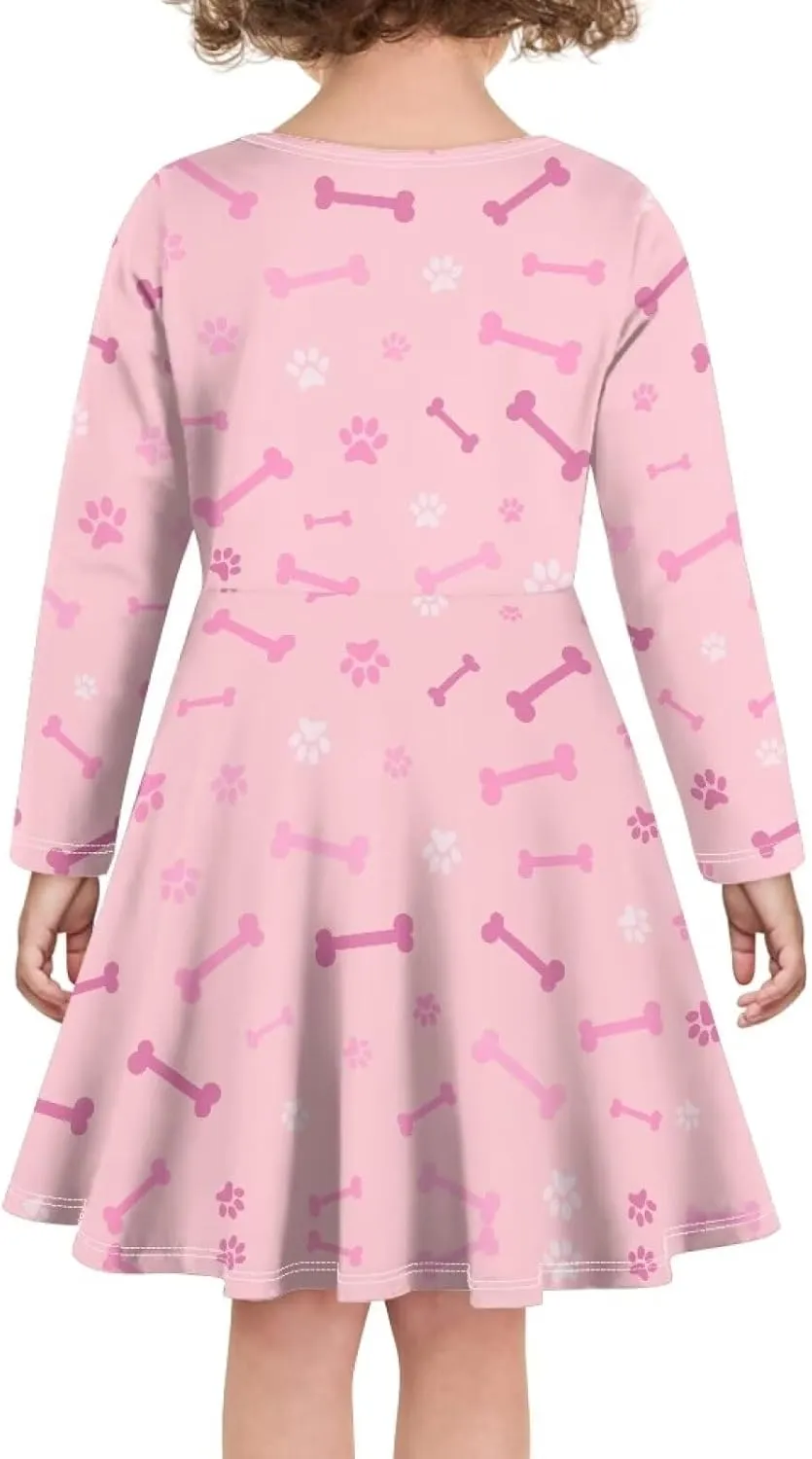 TODIYADDU Twirly Casual Dress for Girls Long Sleeve Dresses A-Line Swing Party Dinner Mini Dress for Kids Toddler Girl Dress