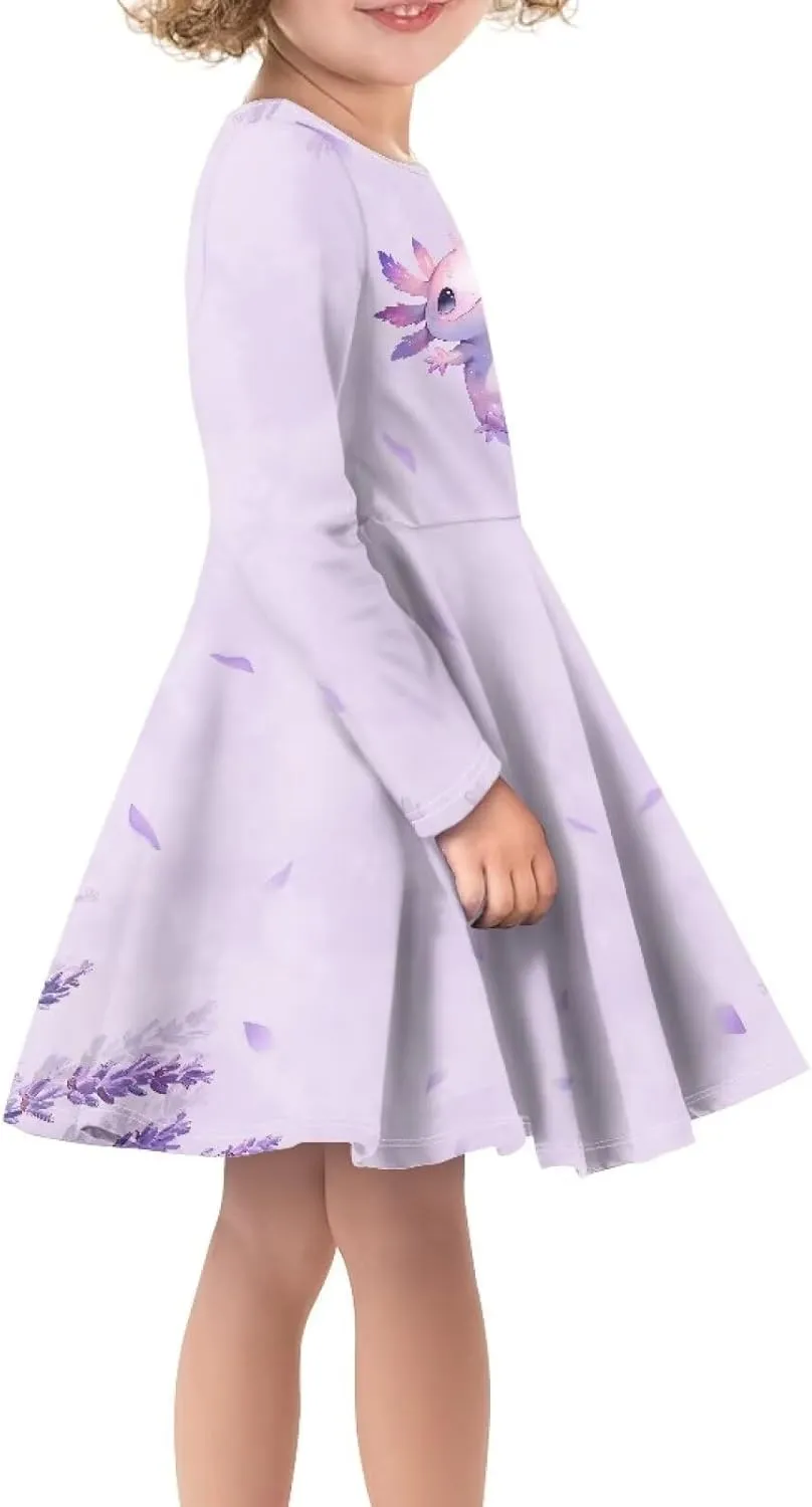 TODIYADDU Twirly Casual Dress for Girls Long Sleeve Dresses A-Line Swing Party Dinner Mini Dress for Kids Toddler Girl Dress
