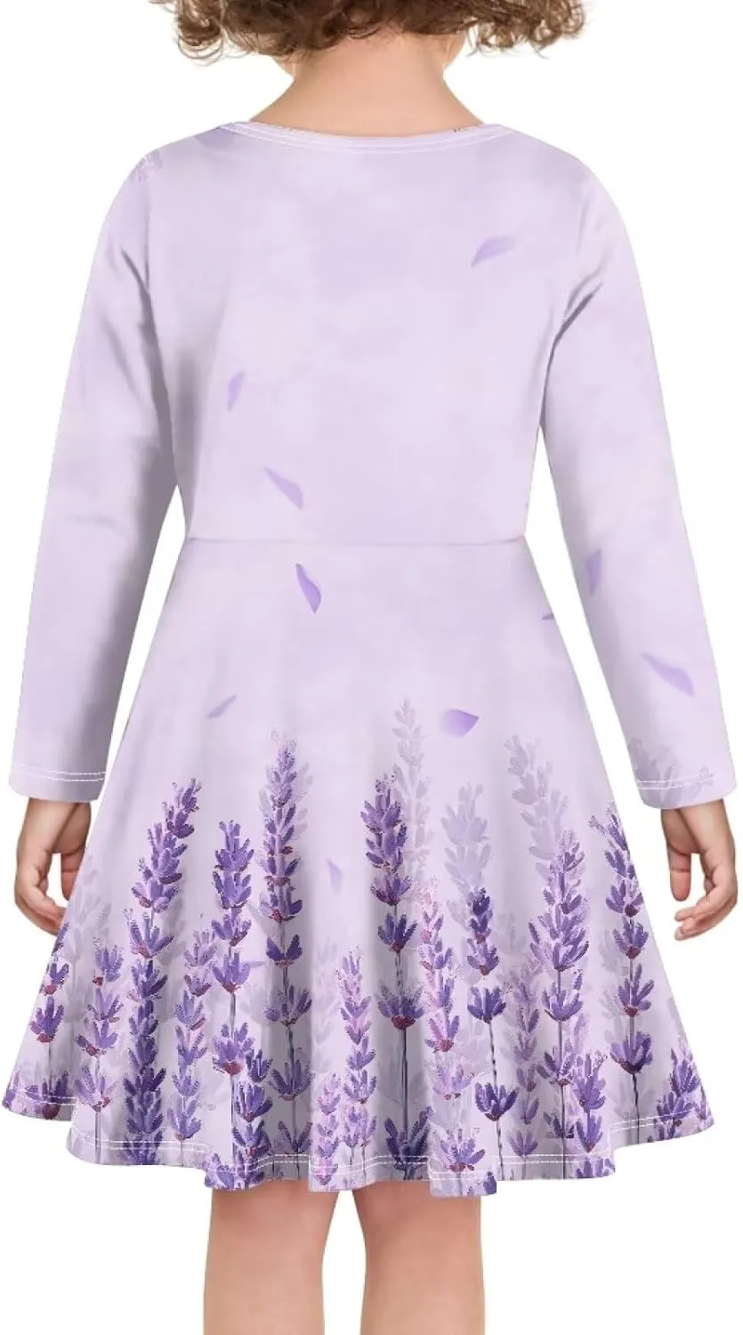 TODIYADDU Twirly Casual Dress for Girls Long Sleeve Dresses A-Line Swing Party Dinner Mini Dress for Kids Toddler Girl Dress