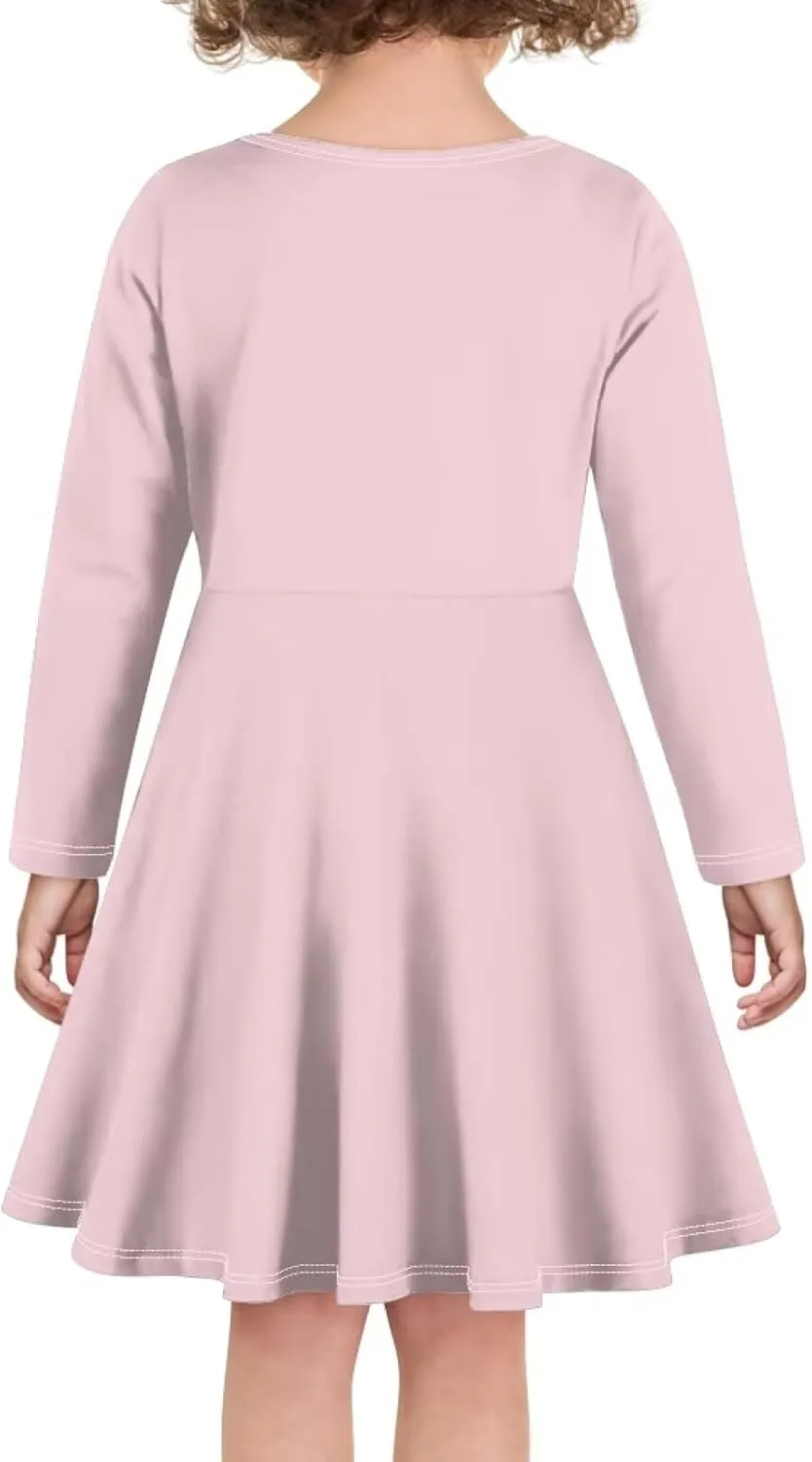 TODIYADDU Twirly Casual Dress for Girls Long Sleeve Dresses A-Line Swing Party Dinner Mini Dress for Kids Toddler Girl Dress