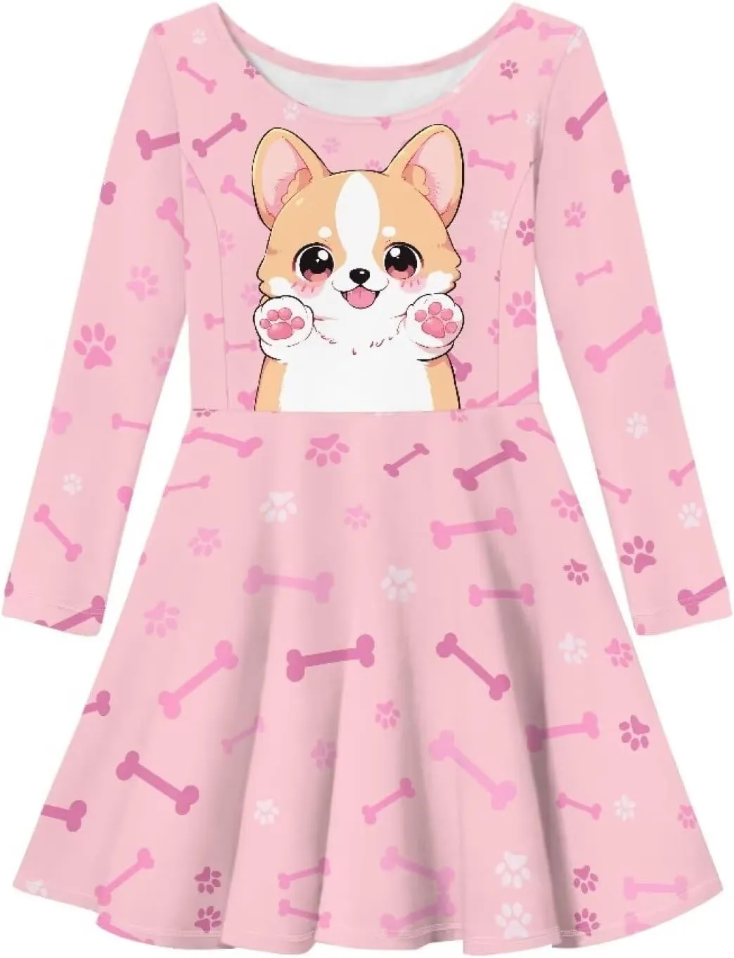 TODIYADDU Twirly Casual Dress for Girls Long Sleeve Dresses A-Line Swing Party Dinner Mini Dress for Kids Toddler Girl Dress