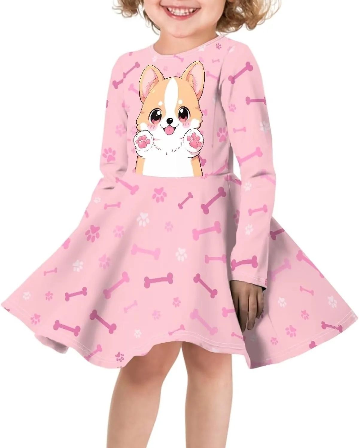 TODIYADDU Twirly Casual Dress for Girls Long Sleeve Dresses A-Line Swing Party Dinner Mini Dress for Kids Toddler Girl Dress