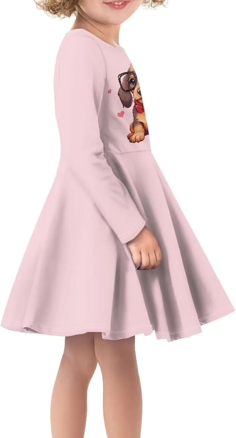 TODIYADDU Twirly Casual Dress for Girls Long Sleeve Dresses A-Line Swing Party Dinner Mini Dress for Kids Toddler Girl Dress