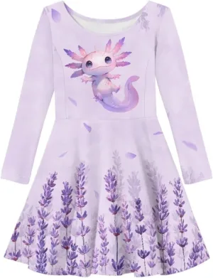 TODIYADDU Twirly Casual Dress for Girls Long Sleeve Dresses A-Line Swing Party Dinner Mini Dress for Kids Toddler Girl Dress