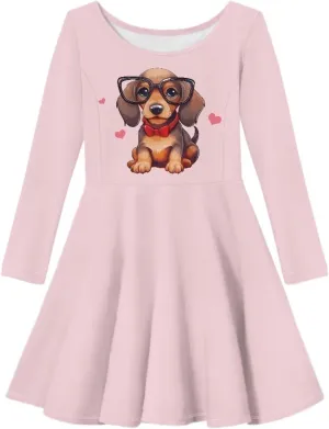 TODIYADDU Twirly Casual Dress for Girls Long Sleeve Dresses A-Line Swing Party Dinner Mini Dress for Kids Toddler Girl Dress