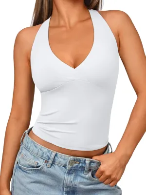 Trendy Queen Women Halter Tops Going Out Deep V Neck Summer 2025 Sleeveless Blackless Sexy Cute Crop Fashion Clothes