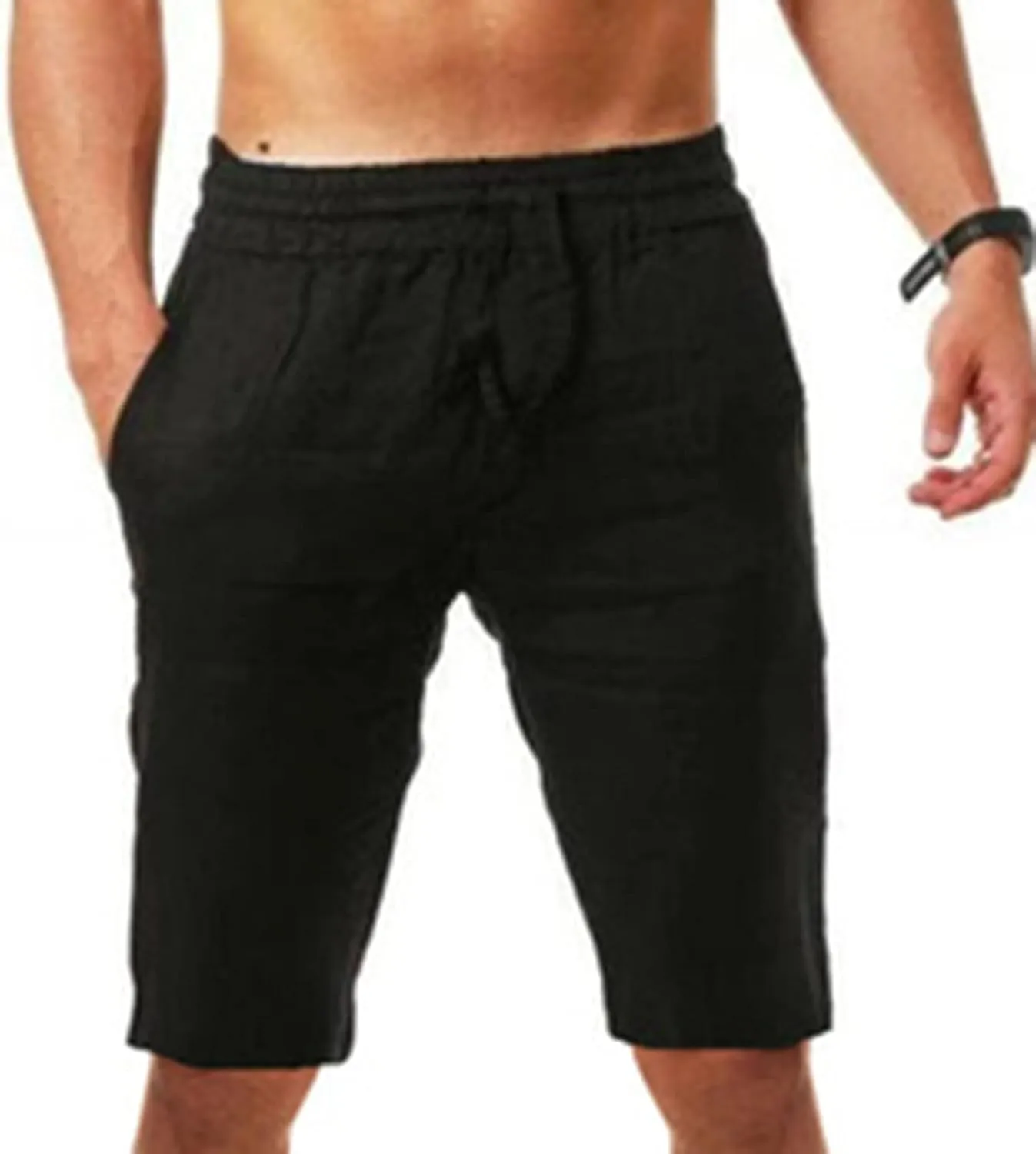 tuduoms Men's Linen Casual Workout Shorts Elastic Waist Summer Beach Pant Lightweight Board Slim Fit Shorts Big and Tall Size