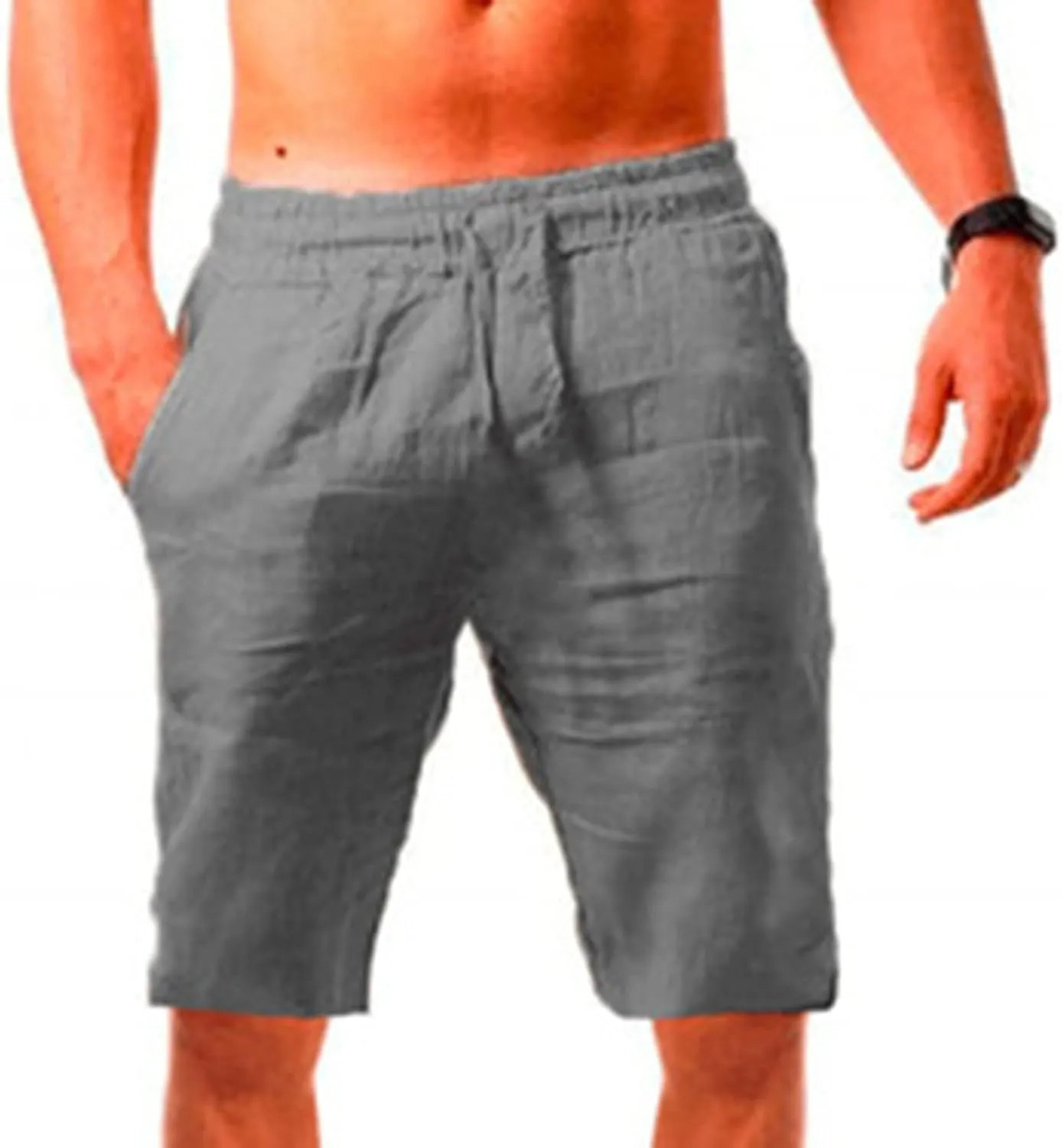 tuduoms Men's Linen Casual Workout Shorts Elastic Waist Summer Beach Pant Lightweight Board Slim Fit Shorts Big and Tall Size