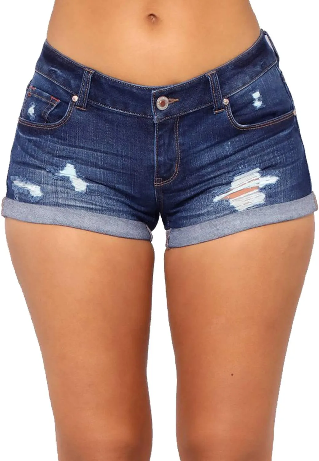 Tulucky Womens Mid Waist Denim Shorts Ripped Hole Juniors Short Jeans