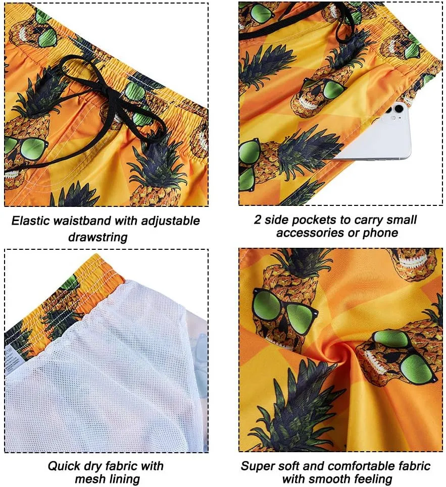 uideazone Men Swim Trunks Drawstring Elastic Waist Quick Dry Beach Shorts with Mesh Lining Swimwear Bathing Suits