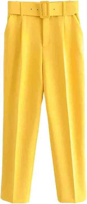 Uillui Women's Dress Pants Straight Leg Slim Fit Work Stretchy Pant Business Casual Suits Pants High Waist Trouser with Belt