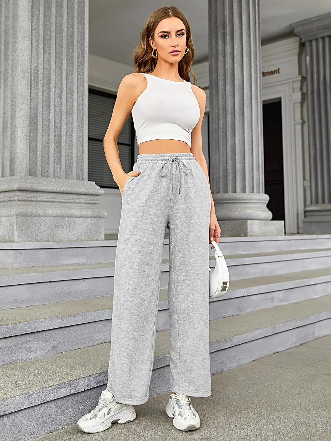 Verdusa Women's Drawstring Elastic Waist Straight Leg Sweatpants Joggers