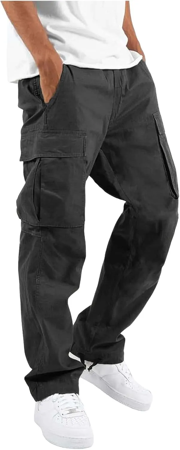 Vickyleb Men's Cargo Pants Casual Athletic Hiking Pants Joggers Loose Fit Cotton Straight Workout Sweatpants for Men