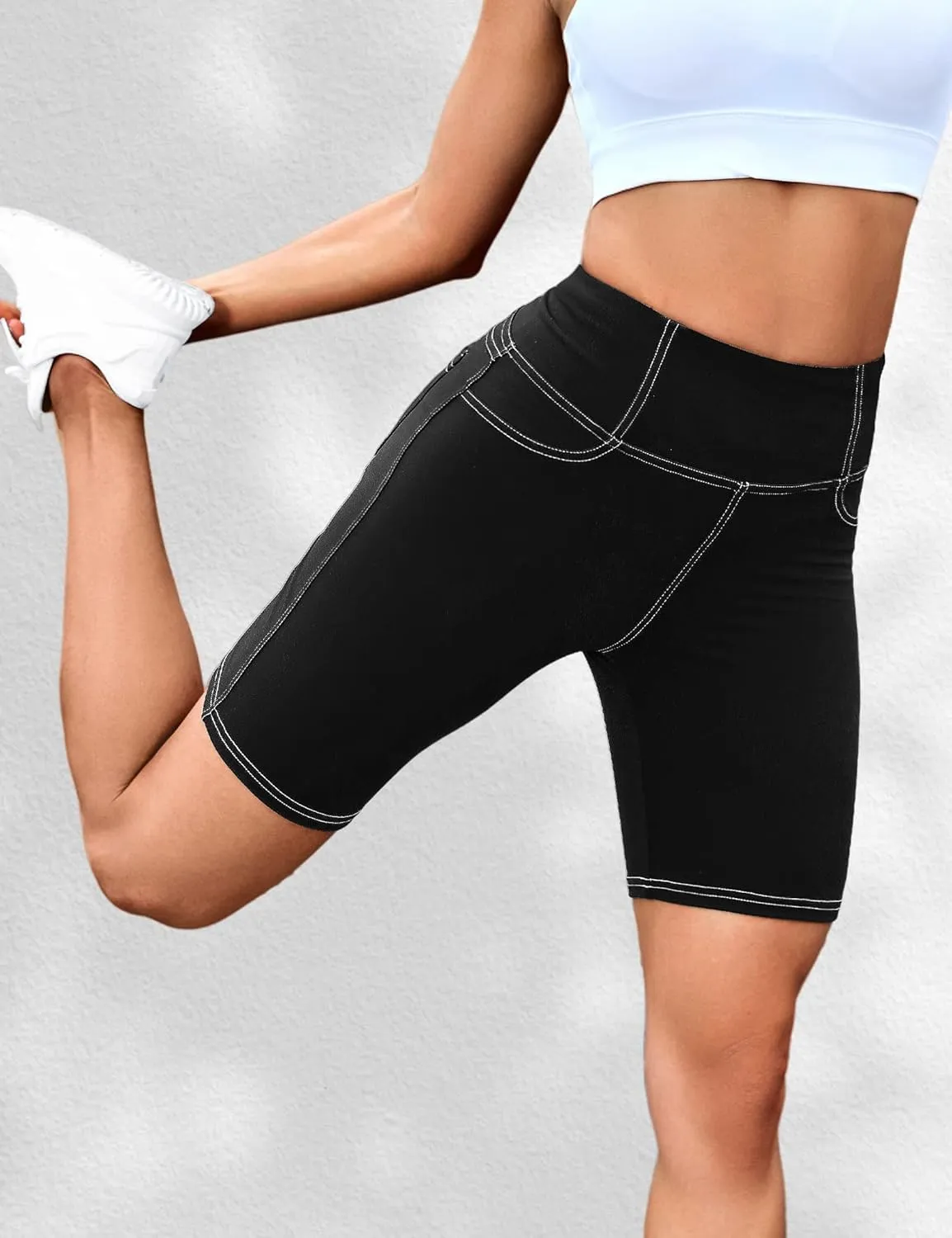 VOOVEEYA 5"/8" High Waisted Yoga Biker Shorts with Pockets for Women - Butt Lifting Workout Spandex Booty Gym Shorts