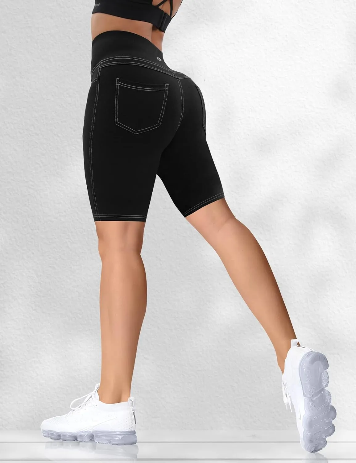 VOOVEEYA 5"/8" High Waisted Yoga Biker Shorts with Pockets for Women - Butt Lifting Workout Spandex Booty Gym Shorts