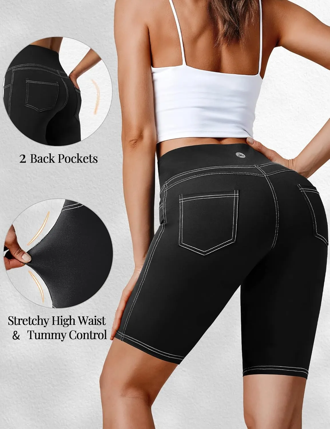 VOOVEEYA 5"/8" High Waisted Yoga Biker Shorts with Pockets for Women - Butt Lifting Workout Spandex Booty Gym Shorts