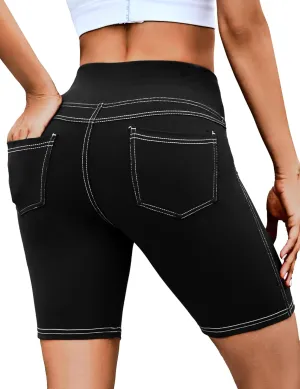 VOOVEEYA 5"/8" High Waisted Yoga Biker Shorts with Pockets for Women - Butt Lifting Workout Spandex Booty Gym Shorts