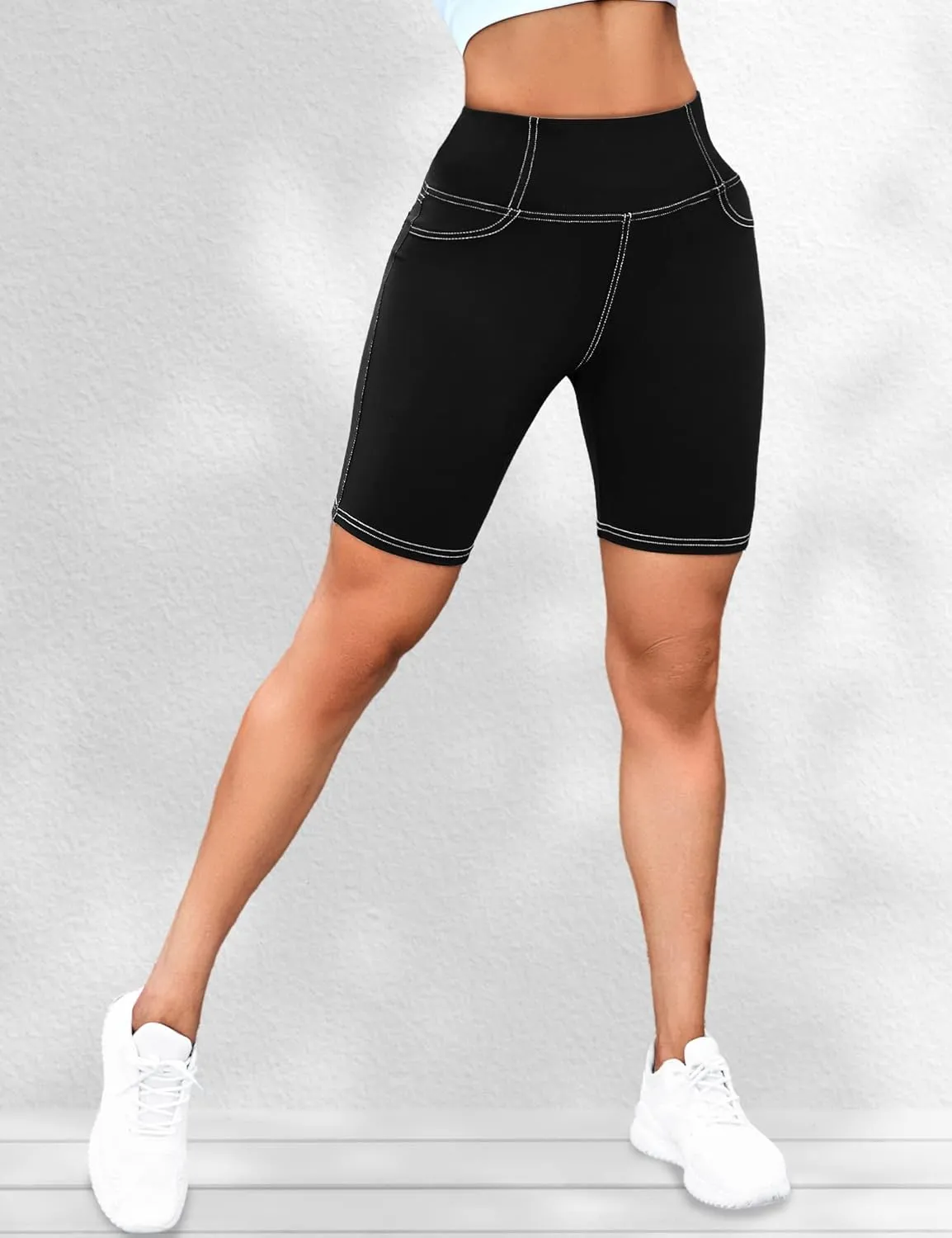 VOOVEEYA 5"/8" High Waisted Yoga Biker Shorts with Pockets for Women - Butt Lifting Workout Spandex Booty Gym Shorts