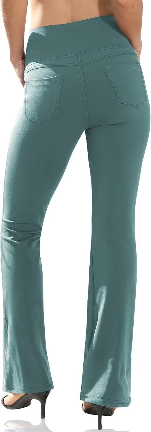 VOOVEEYA Women's Bootcut Leggings - Bootleg Yoga Pants Flare with 4 Pockets,Tummy Control High Waisted Casual Dress Pants