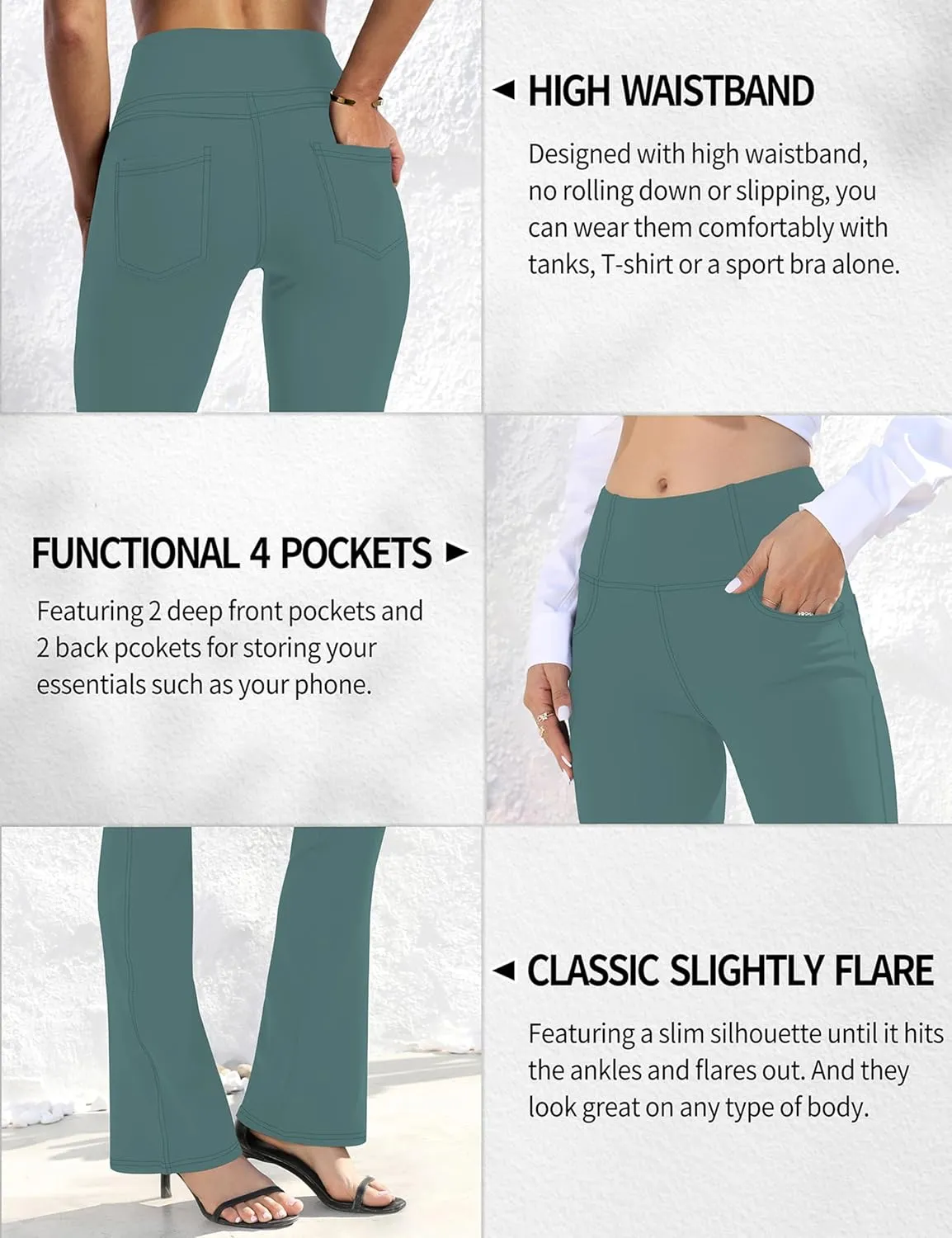 VOOVEEYA Women's Bootcut Leggings - Bootleg Yoga Pants Flare with 4 Pockets,Tummy Control High Waisted Casual Dress Pants