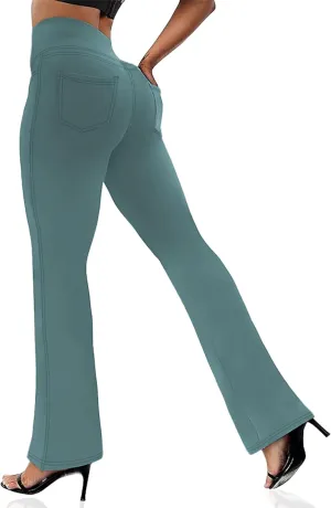 VOOVEEYA Women's Bootcut Leggings - Bootleg Yoga Pants Flare with 4 Pockets,Tummy Control High Waisted Casual Dress Pants