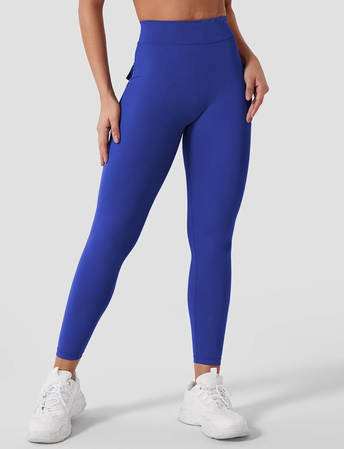 VOYJOY Leggings with Pockets for Women V Back Butt Lifting Workout Legging Gym High Waist Yoga Pants Elastic Tights