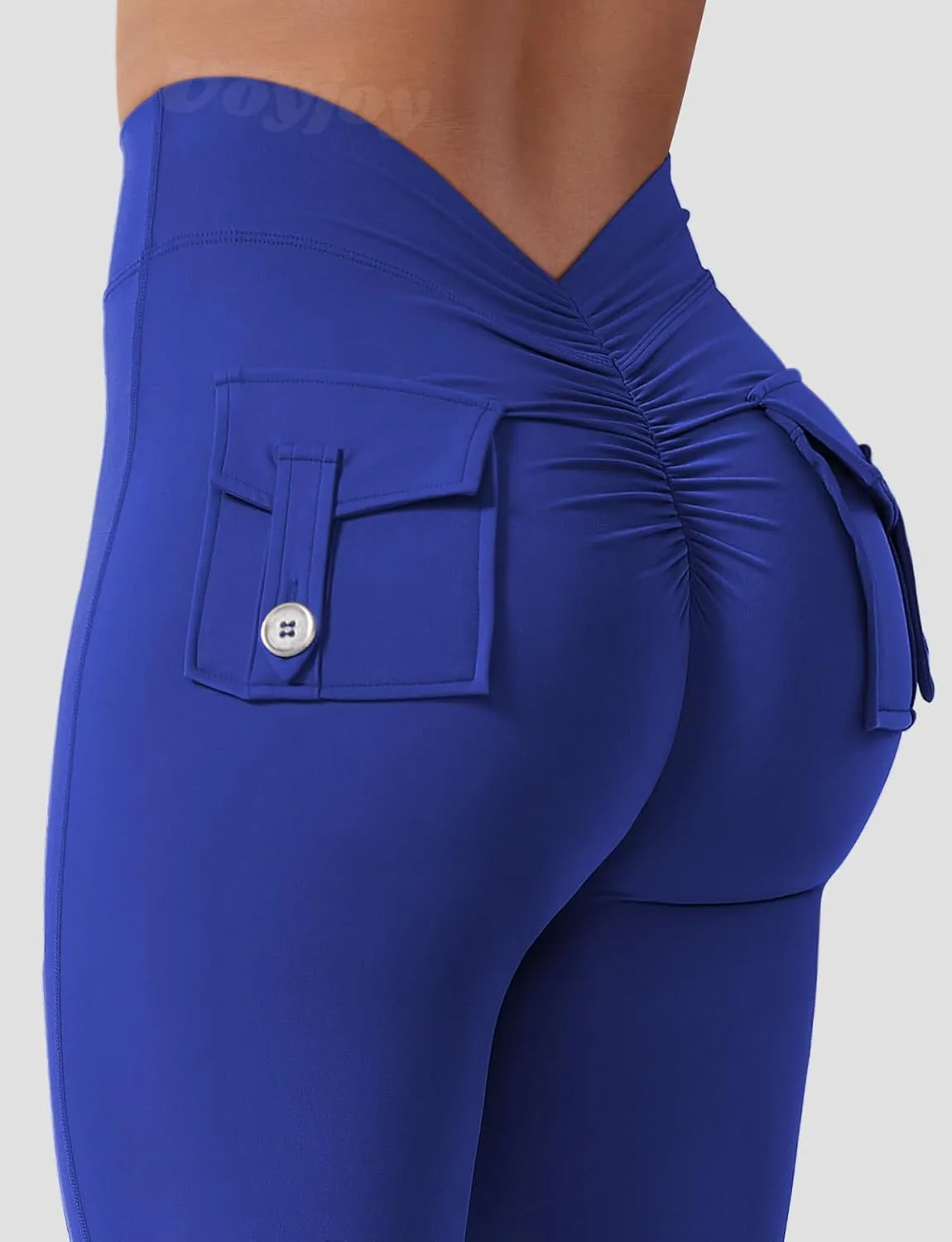 VOYJOY Leggings with Pockets for Women V Back Butt Lifting Workout Legging Gym High Waist Yoga Pants Elastic Tights