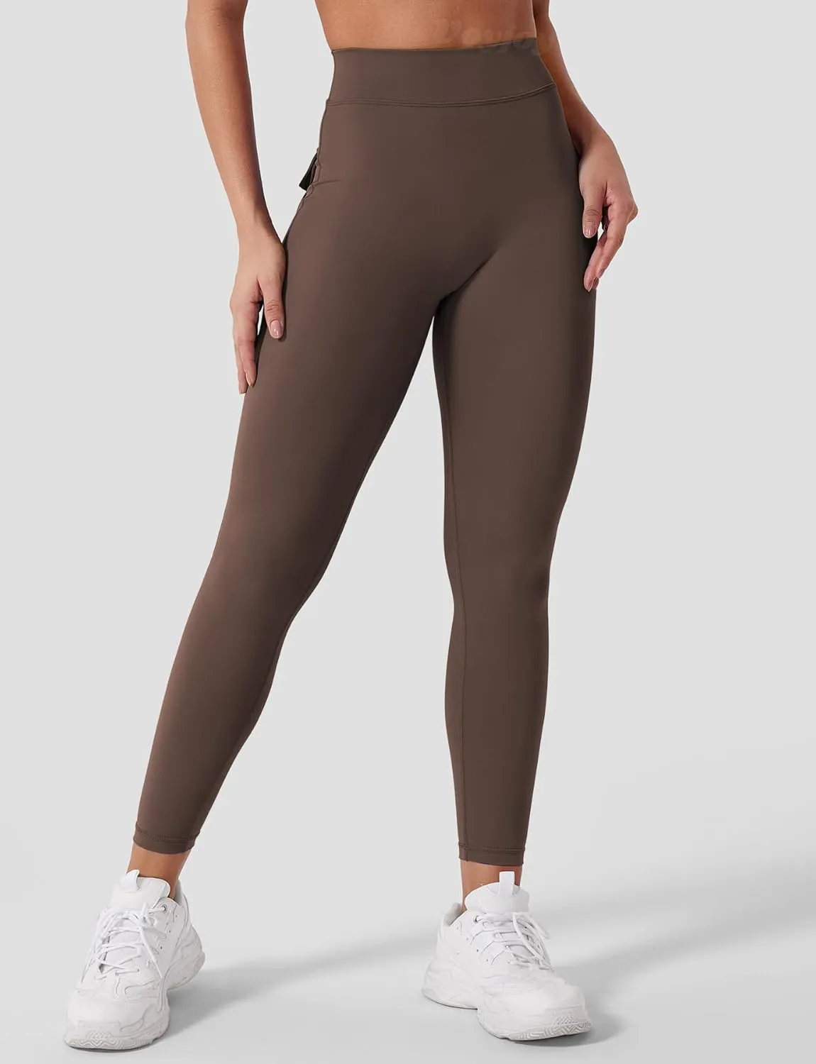 VOYJOY Leggings with Pockets for Women V Back Butt Lifting Workout Legging Gym High Waist Yoga Pants Elastic Tights