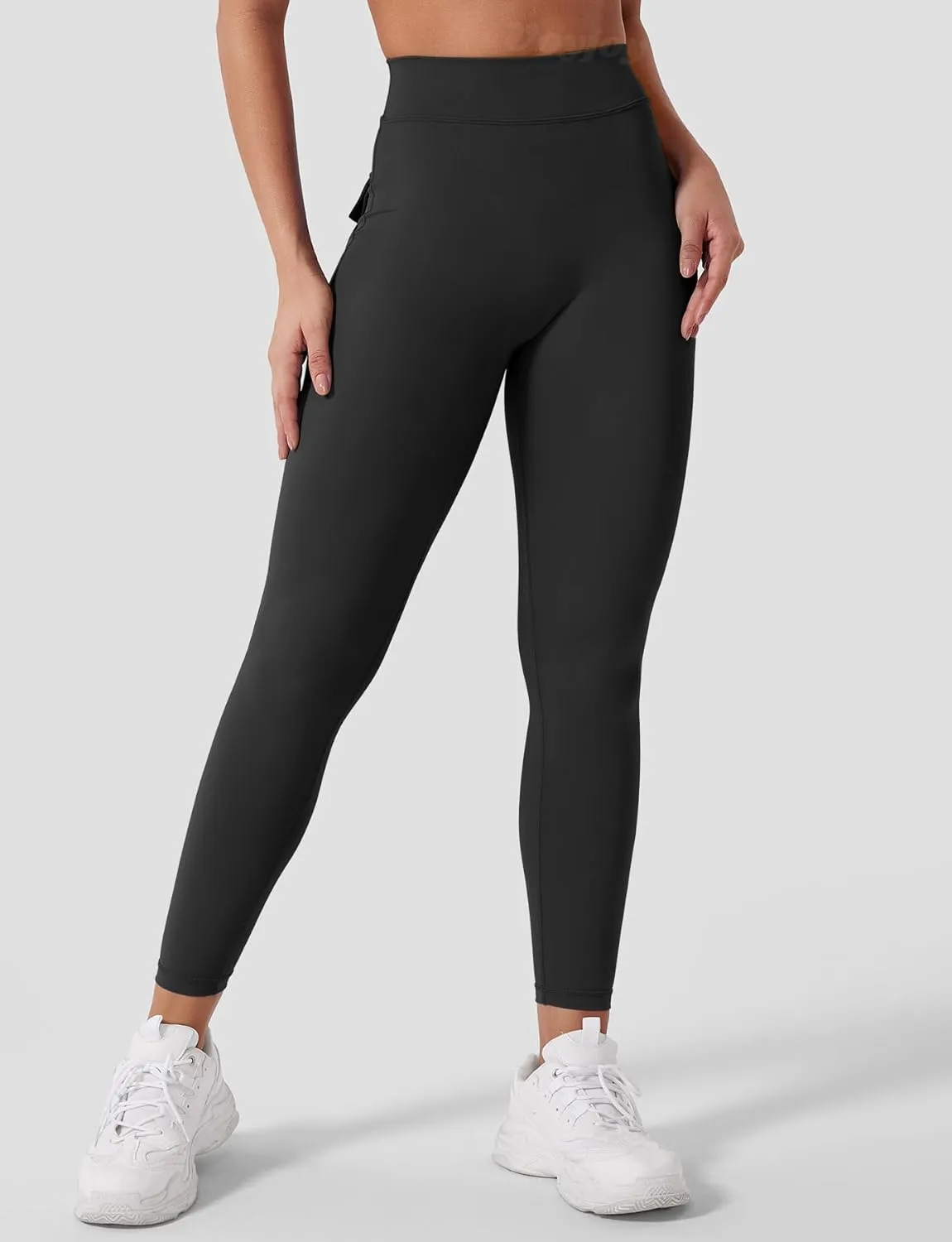 VOYJOY Leggings with Pockets for Women V Back Butt Lifting Workout Legging Gym High Waist Yoga Pants Elastic Tights