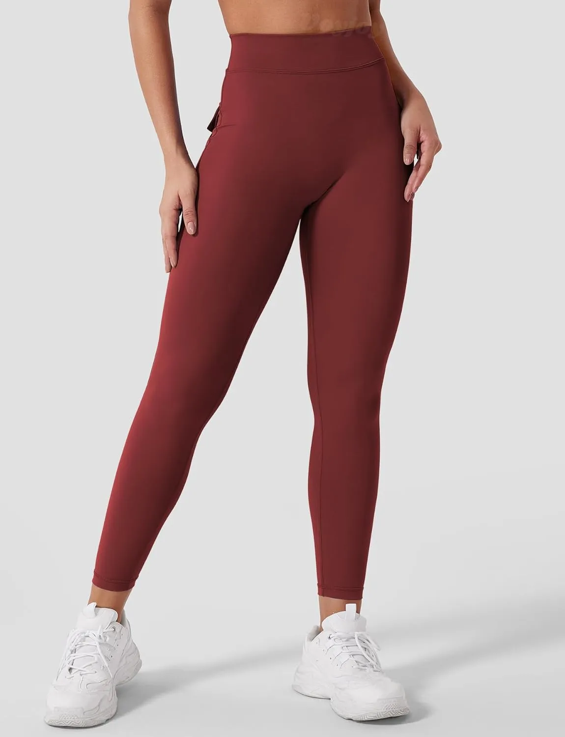 VOYJOY Leggings with Pockets for Women V Back Butt Lifting Workout Legging Gym High Waist Yoga Pants Elastic Tights