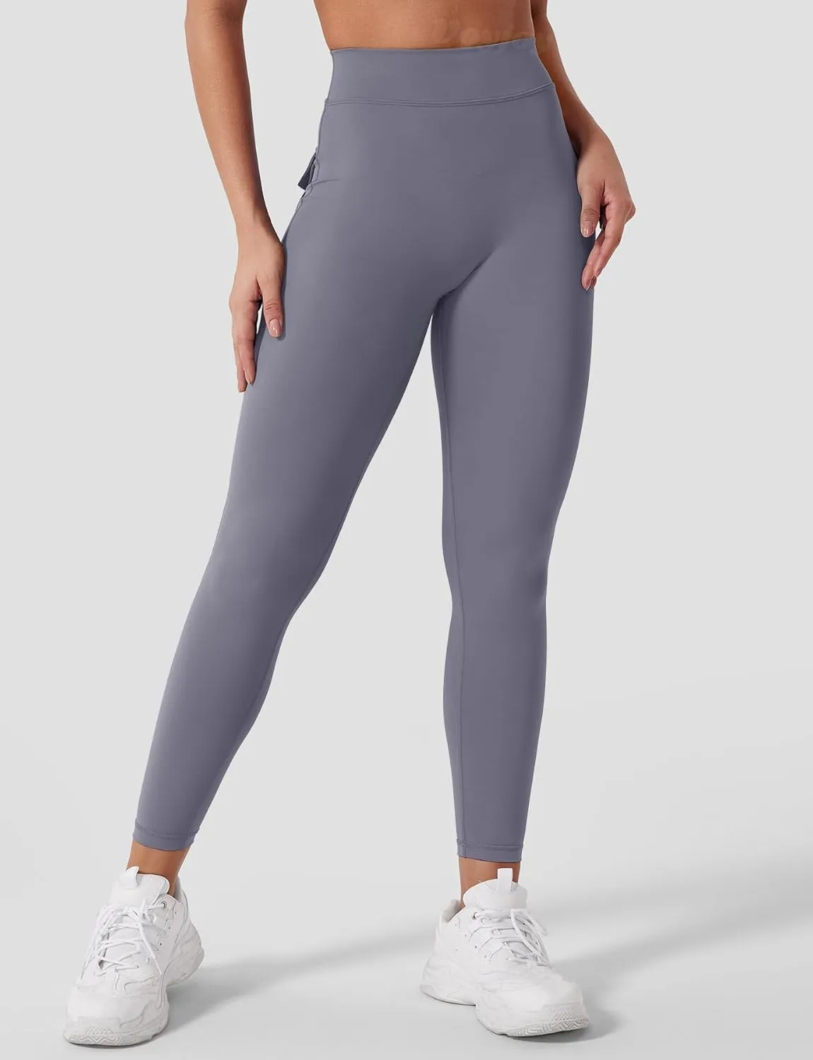 VOYJOY Leggings with Pockets for Women V Back Butt Lifting Workout Legging Gym High Waist Yoga Pants Elastic Tights