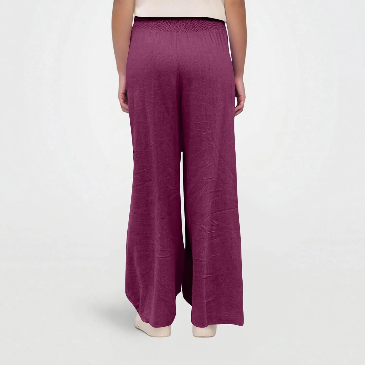 Wide Leg Linen Pants for Women Summer Smocked High Waisted Casual Palazzo Pants Lounge Trouser with Pockets (S-XXL)