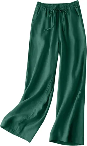 Wide Leg Pants for Women, Cotton Linen Pants Wide Leg Straight High