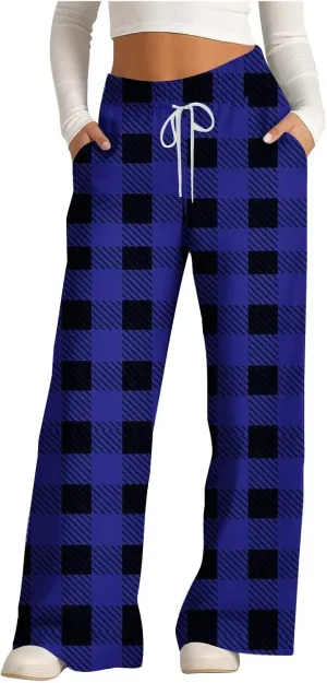 Wide Leg Sweatpants for Women High Waist Drawstring Workout Trousers Striped Print Loose Flowy Y2K Pants with Pockets