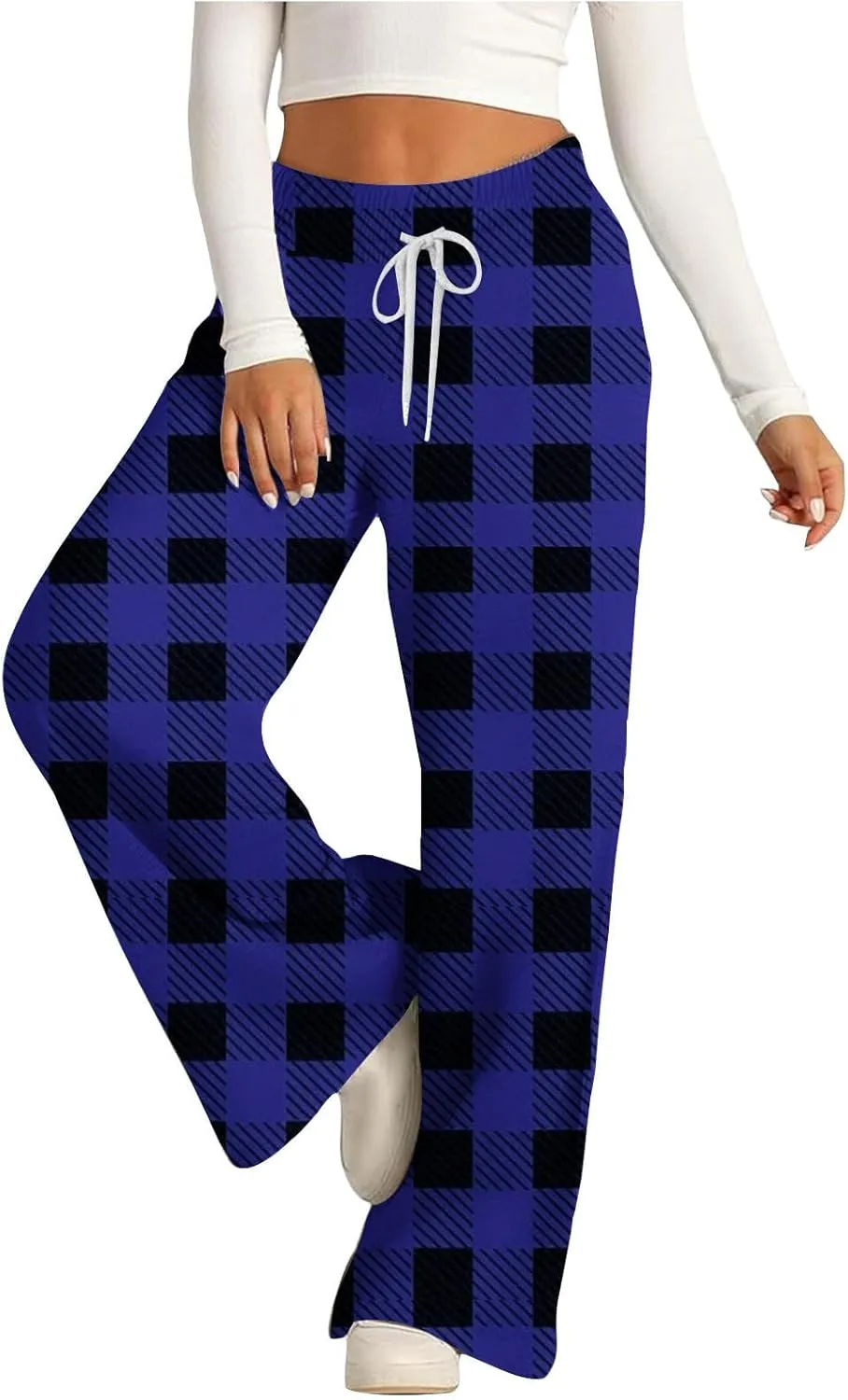 Wide Leg Sweatpants for Women High Waist Drawstring Workout Trousers Striped Print Loose Flowy Y2K Pants with Pockets
