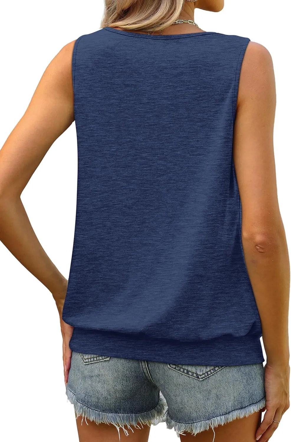 WIHOLL Women's Summer Tank Tops Loose Fit Pleated Scoop Neck Shirts Casual Sleeveless Tops Banded Bottom