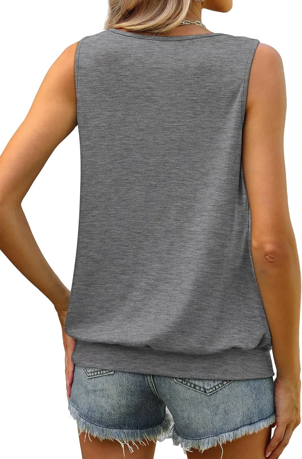 WIHOLL Women's Summer Tank Tops Loose Fit Pleated Scoop Neck Shirts Casual Sleeveless Tops Banded Bottom