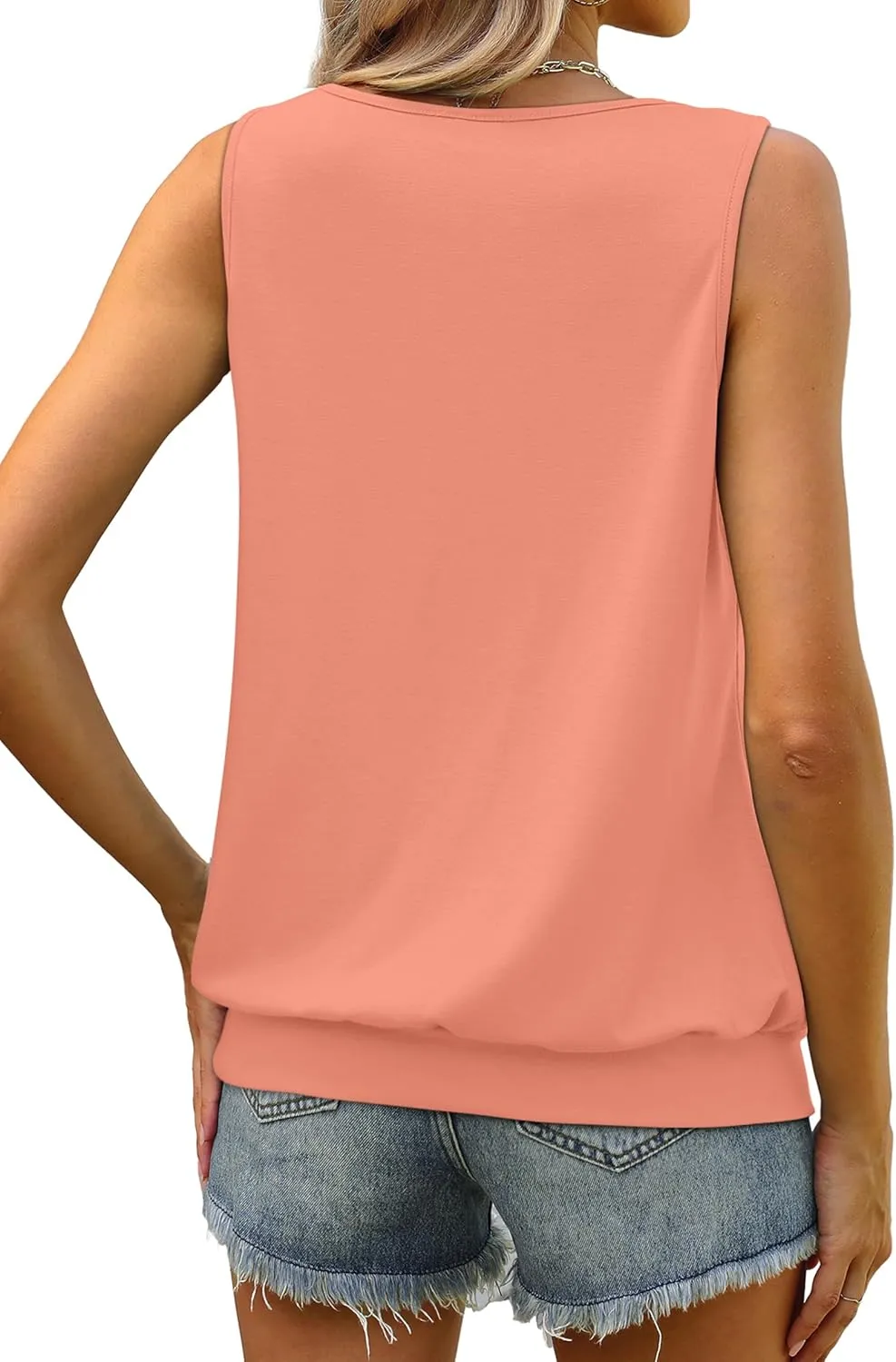 WIHOLL Women's Summer Tank Tops Loose Fit Pleated Scoop Neck Shirts Casual Sleeveless Tops Banded Bottom
