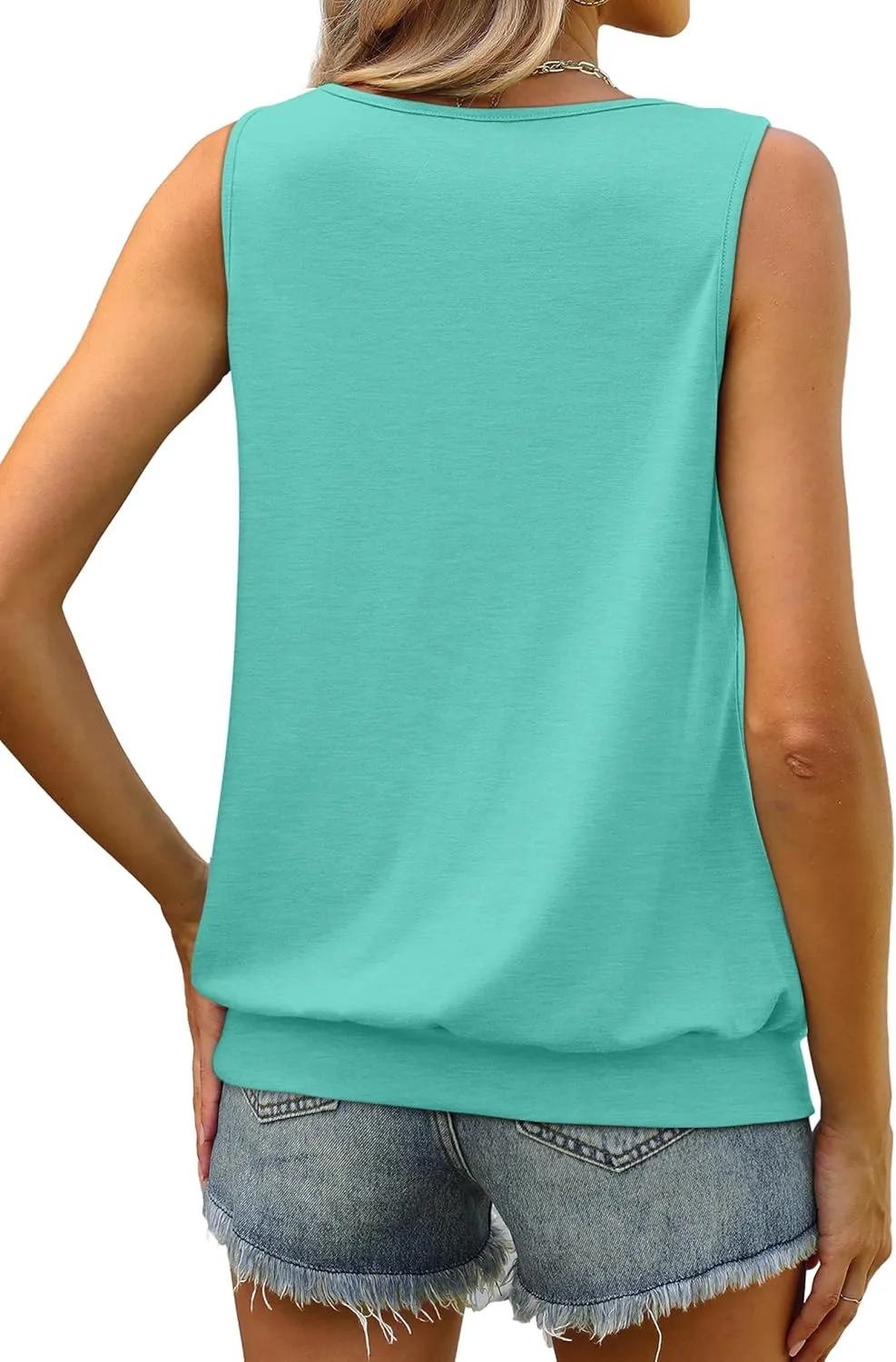 WIHOLL Women's Summer Tank Tops Loose Fit Pleated Scoop Neck Shirts Casual Sleeveless Tops Banded Bottom