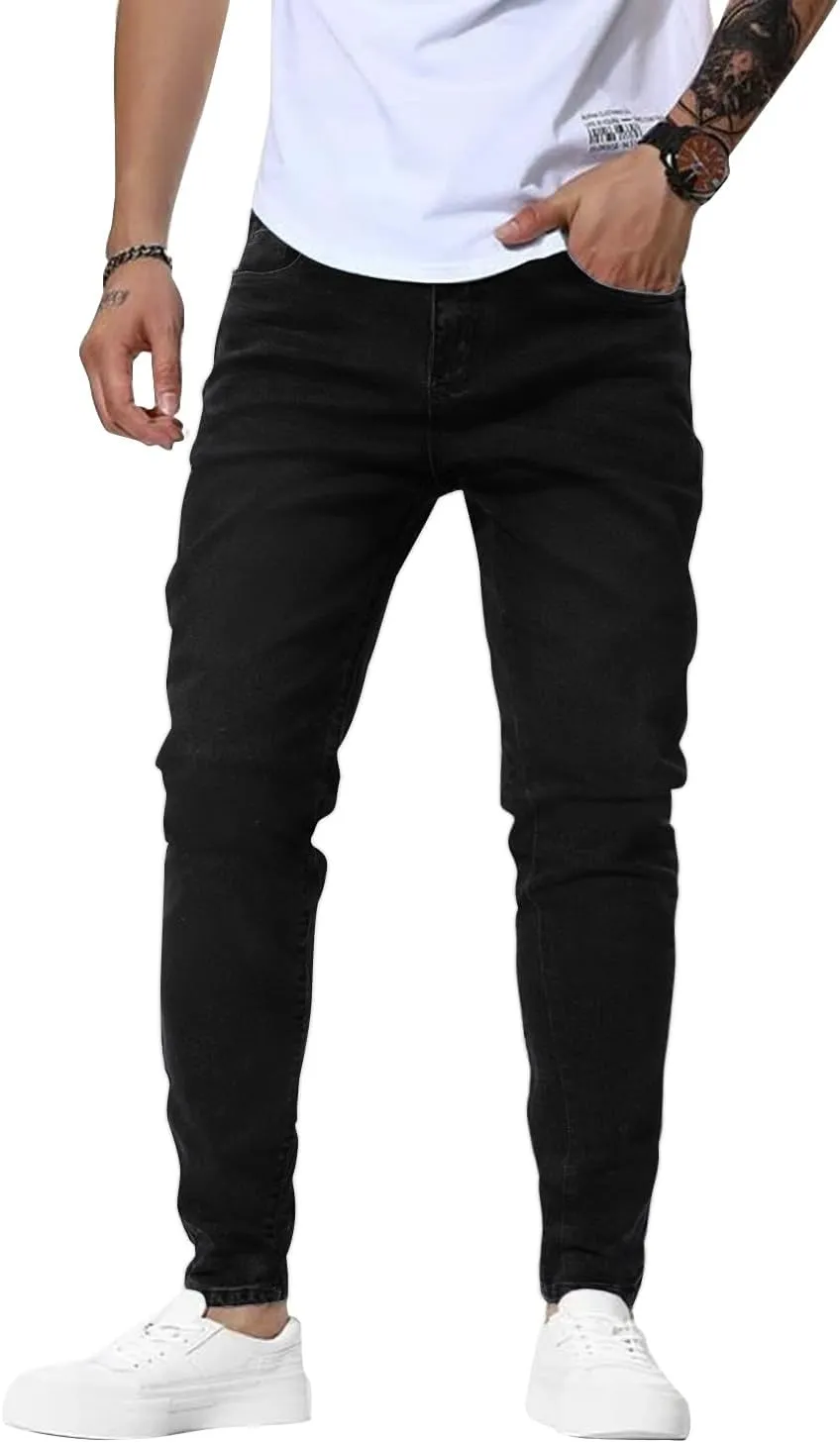 Woenzaia Mens Jeans Slim Fit Skinny Denim Stretch Tapered Jean Pants