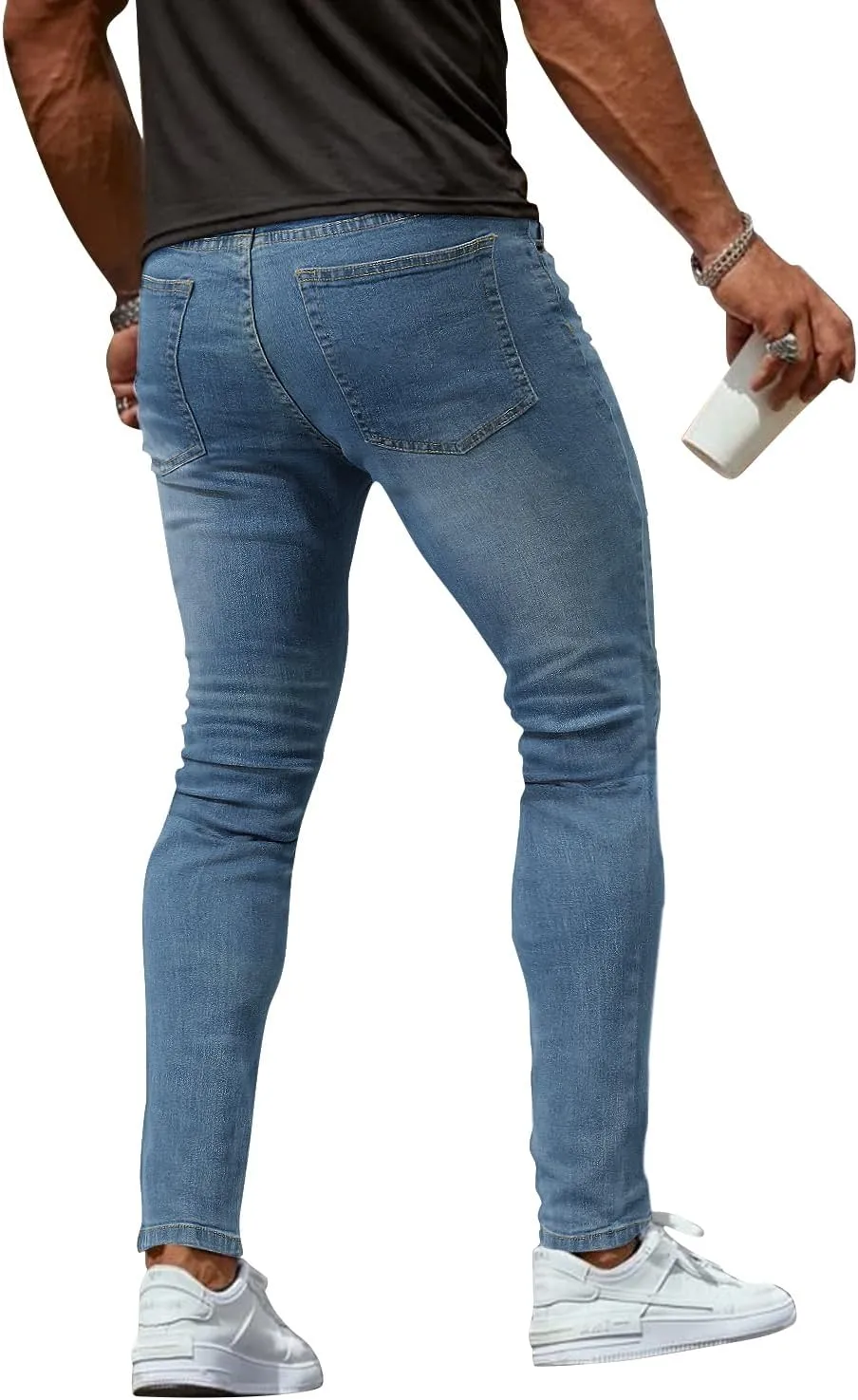 Woenzaia Mens Jeans Slim Fit Skinny Denim Stretch Tapered Jean Pants