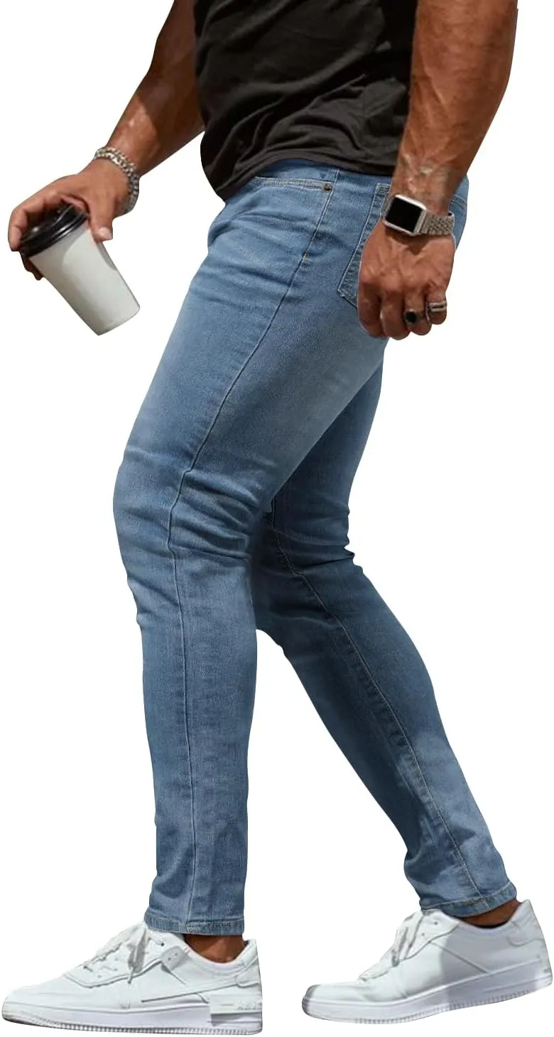 Woenzaia Mens Jeans Slim Fit Skinny Denim Stretch Tapered Jean Pants