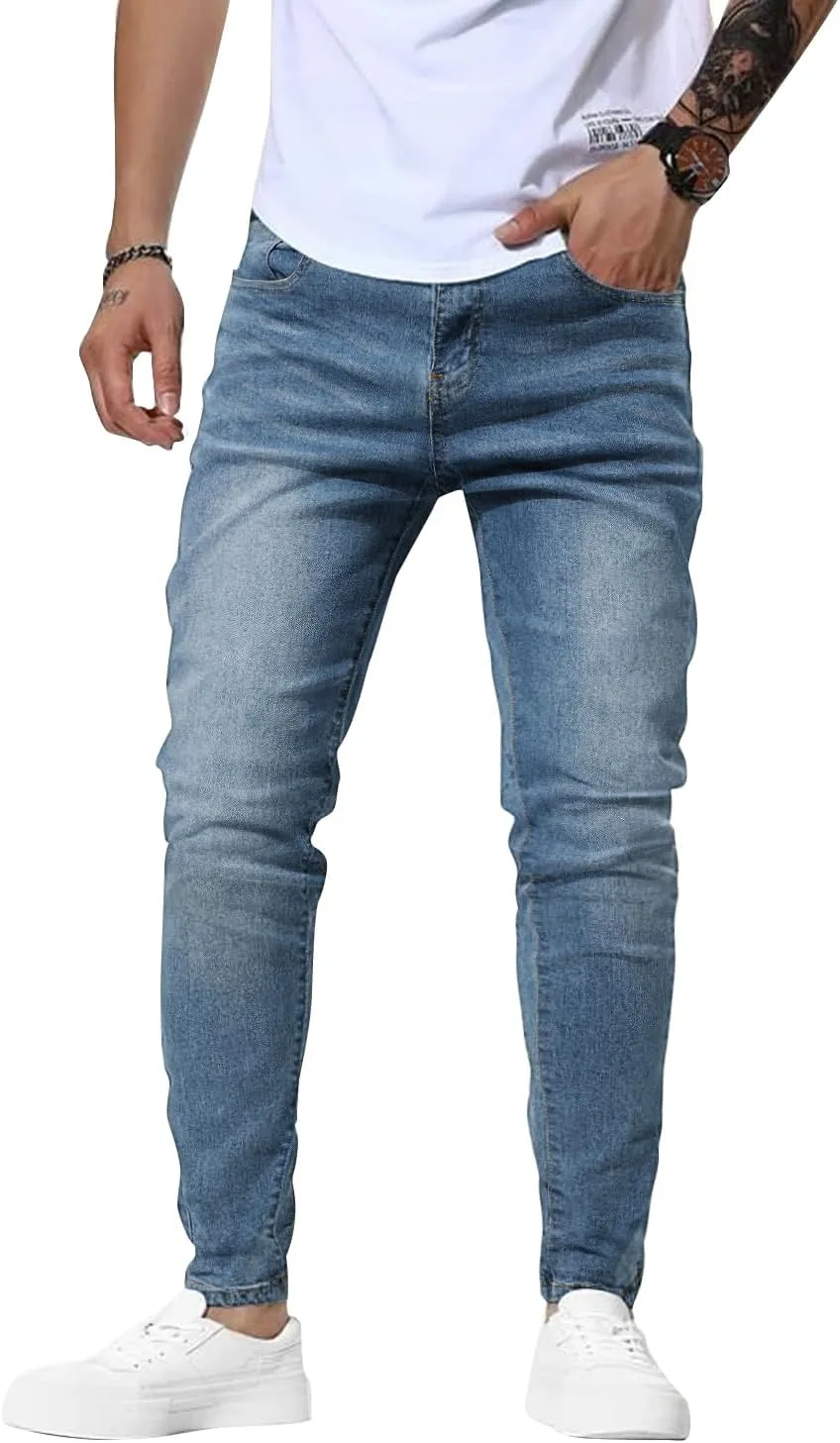 Woenzaia Mens Jeans Slim Fit Skinny Denim Stretch Tapered Jean Pants